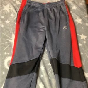 Gray joggers with red and grey detail